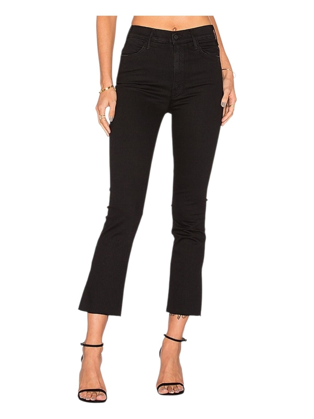 MOTHER Black High-Rise Cropped Flare Jeans